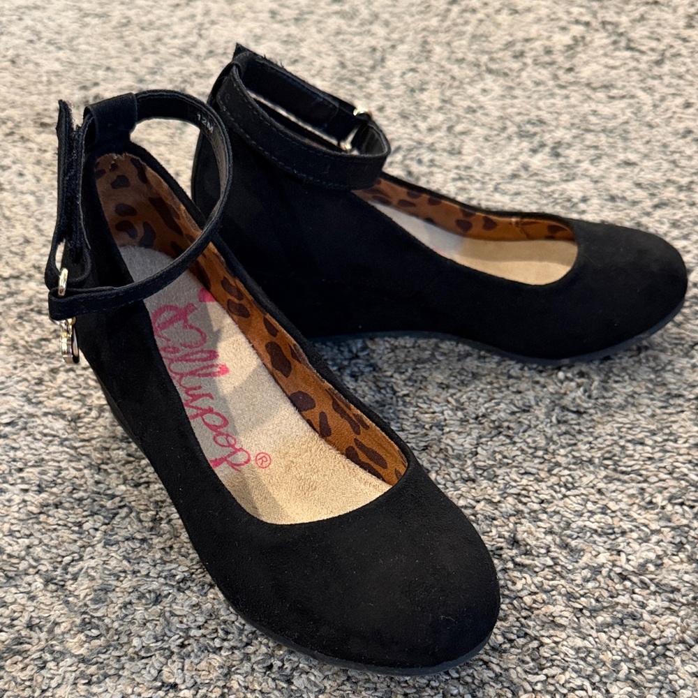 Jellypop Girls Black Suede Ankle-Strap Wedges
